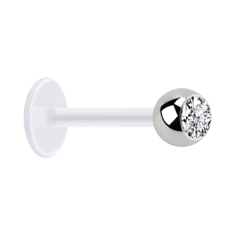 Micro labret transparent with silver ball and silver crystal