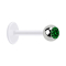 Micro labret transparent with silver ball and green crystal