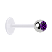 Micro labret transparent with silver ball and violet crystal