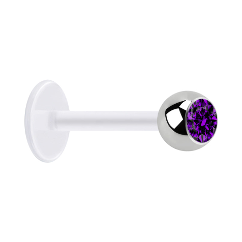 Micro Labret transparent avec boule argentée et cristal violet