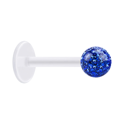 Micro Labret transparent avec boule de cristal bleu foncé et couche de protection en époxy
