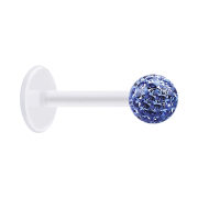 Micro Labret transparent mit Kristallkugel hellblau und Epoxy Schutzschicht