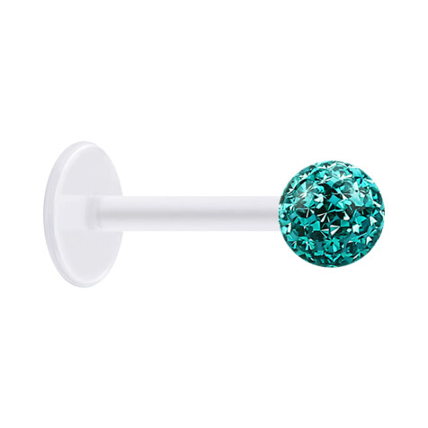 Micro labret transparent with crystal ball turquoise and epoxy protective layer