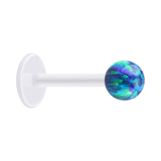 Micro Labret transparent avec boule opale bleue