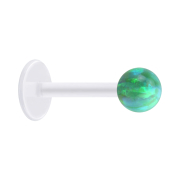 Micro Labret transparent avec boule opale verte