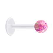 Micro labret trasparente con sfera rosa opalino