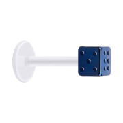 Micro Labret transparent mit Würfel dunkelblau
