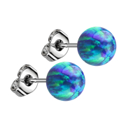 Boucles doreilles avec boule opale bleue