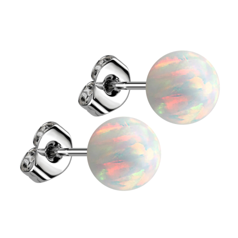 Stud earrings with white opal ball