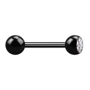 Barbell black with ball and crystal silver