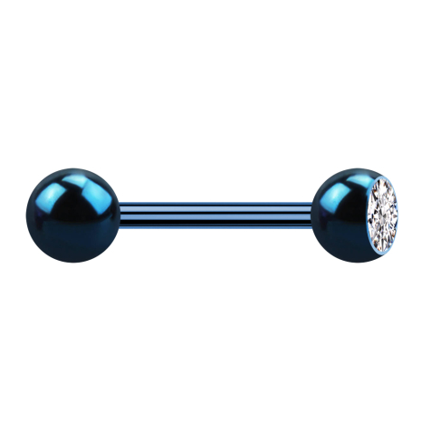 Barbell blu scuro con sfera e cristallo argento