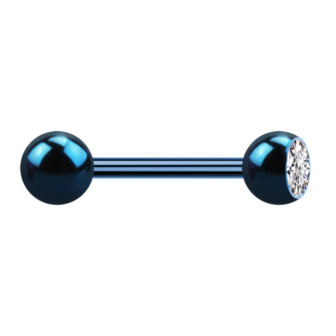 Barbell dark blue with ball and ball crystal silver