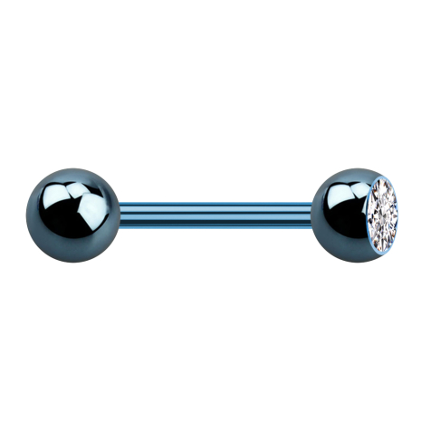 Barbell light blue with ball and ball crystal silver