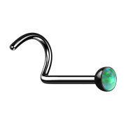 Curved nose stud black with opal green