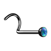 Curved nose stud black with opal blue