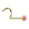 Curved gold-plated nose stud with pink opal
