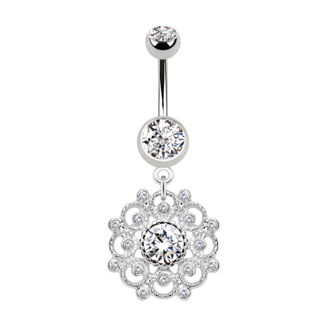 Banane argentée avec pendentif Fleur vintage filigrane cristal argenté