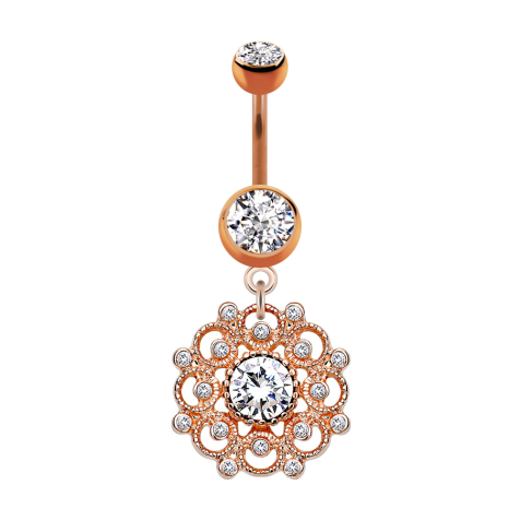 Banana oro rosa con ciondolo Filigrana fiore vintage cristallo argento