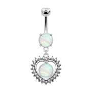 Banane silber mit Anhänger Herz mit Kristallen und Opal