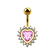 Banana 14k gold-plated heart with pink crystal heart