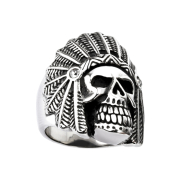 Bague argent Apache tête de mort avec cristal...