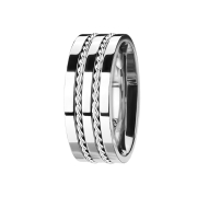 Ring silver with two steel diamond lines