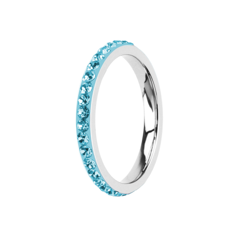 Ring silver with aqua crystal band
