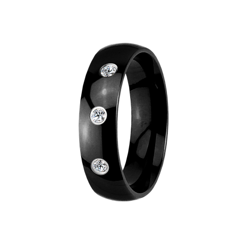 Ring schwarz mit drei Kristallen