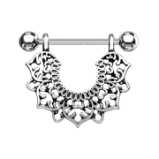 Barbell silver with two balls filigree flower