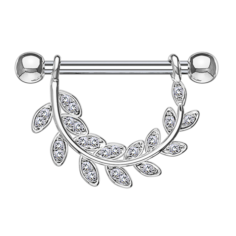 Barbell hanging crystal leaves silver