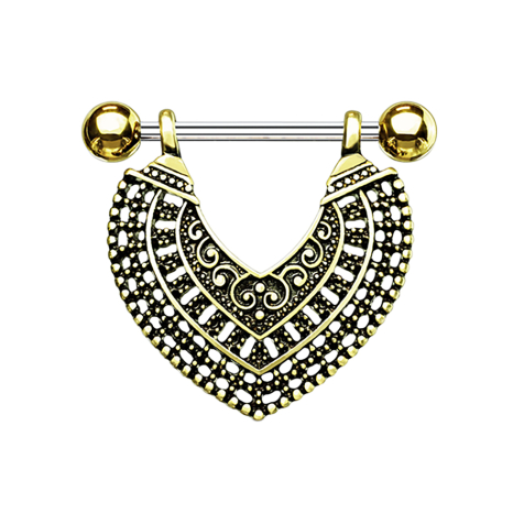 Barbell silver with two balls 14k gold-plated vintage heart