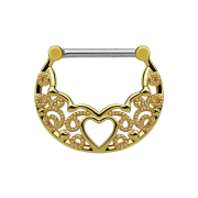 Filigree septum ring with gold-plated heart
