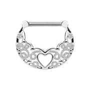Septum ring filigree with heart silver