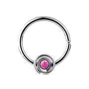 Anneau septum spirale avec opale rose
