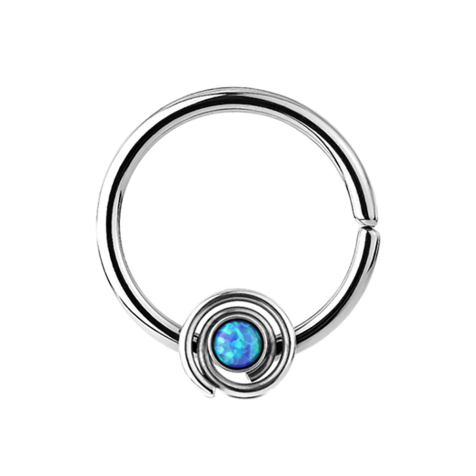 Anneau septum spirale avec opale bleue