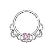 Septum ring silver filigree with pink crystal