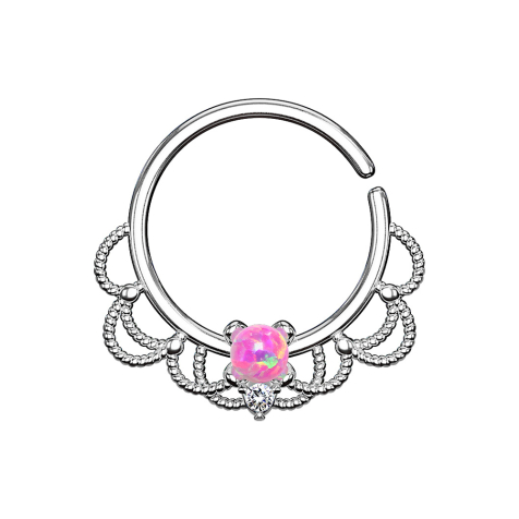 Septum ring silver filigree with pink opal