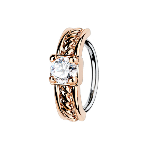 Micro piercing ring rose gold semicircle with crystal