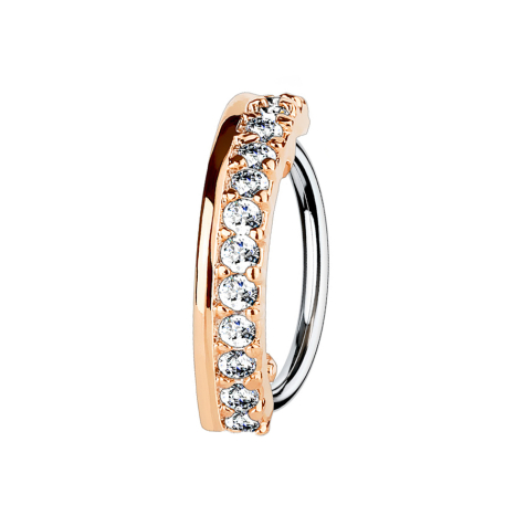 Micro piercing ring rose gold semi-circle with thirteen crystals