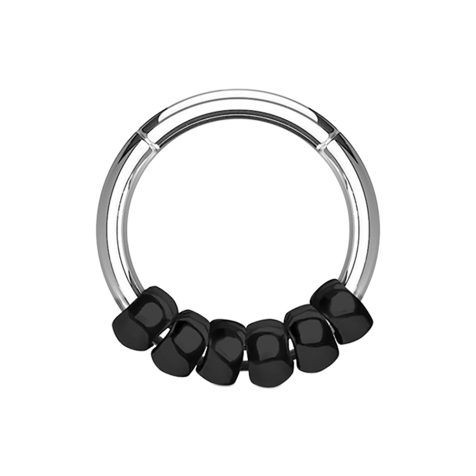 Micro anneau segment pliable argent avec perles en acier noir