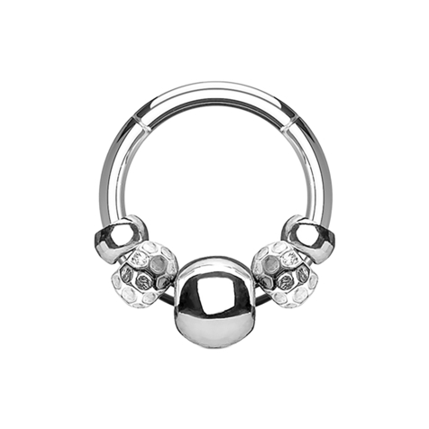 Anello a micro segmenti incernierato in argento con varie perle dacciaio argento