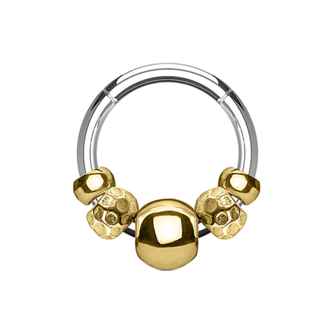 Micro segment ring hinged silver with various gold-plated steel beads