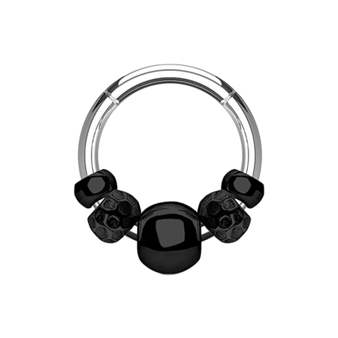 Micro segment ring hinged silver with various steel beads black