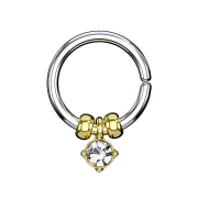 Micro Piercing Ring silber mit Kristallanhänger und...