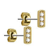 Stud earrings 14k gold-plated bar with three crystals