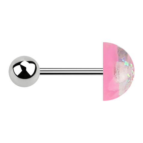 Micro Barbell argent avec boule et dôme pailleté rose