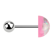 Micro barbell silver with ball and glitter dome pink