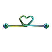 Barbell colored heart with two balls with titanium coating