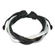 Leather bracelet with five black and white straps