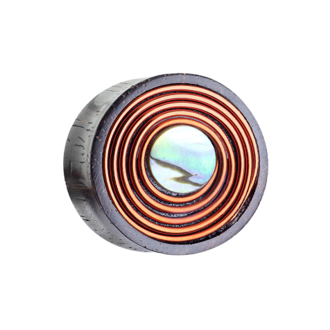 Flared plug made of sono wood Copper wire swivel with mother-of-pearl insert